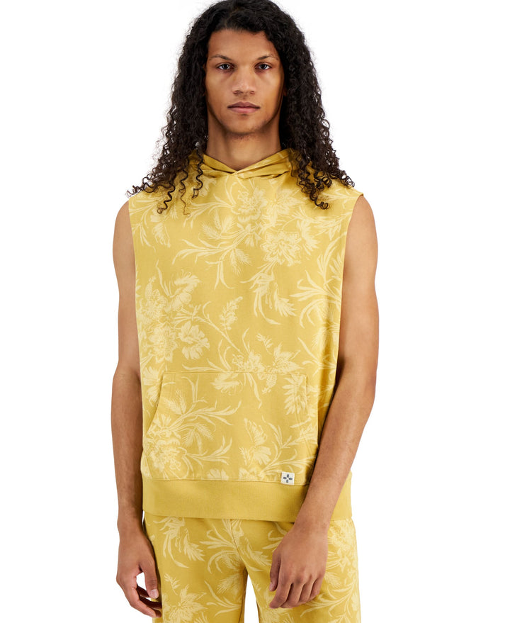 Men's Regular-Fit Tropical Floral-Print Sleeveless Hoodie