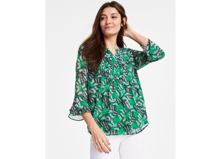 Charter Club Womens Print Pintuck Top