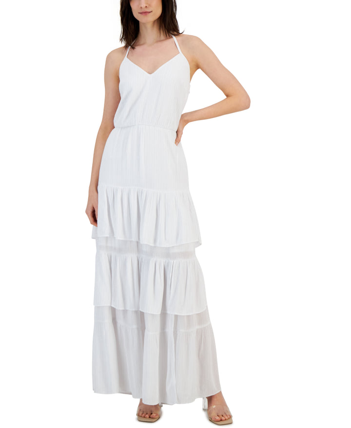 INC International Concepts Women's Sleeveless Halter-Neck Crocheted Maxi Dress Bright White XS