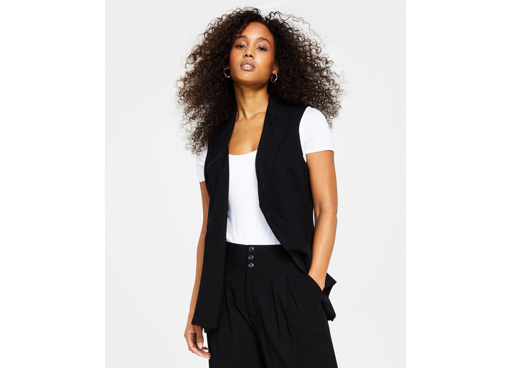 Bar III Petite Notch Lapel Sleeveless Open Front Vest
