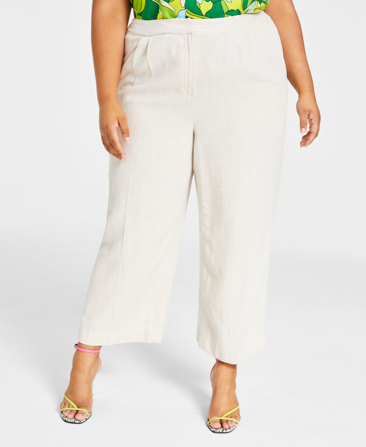 Plus Size Textured Wide-Leg Cropped Pants
