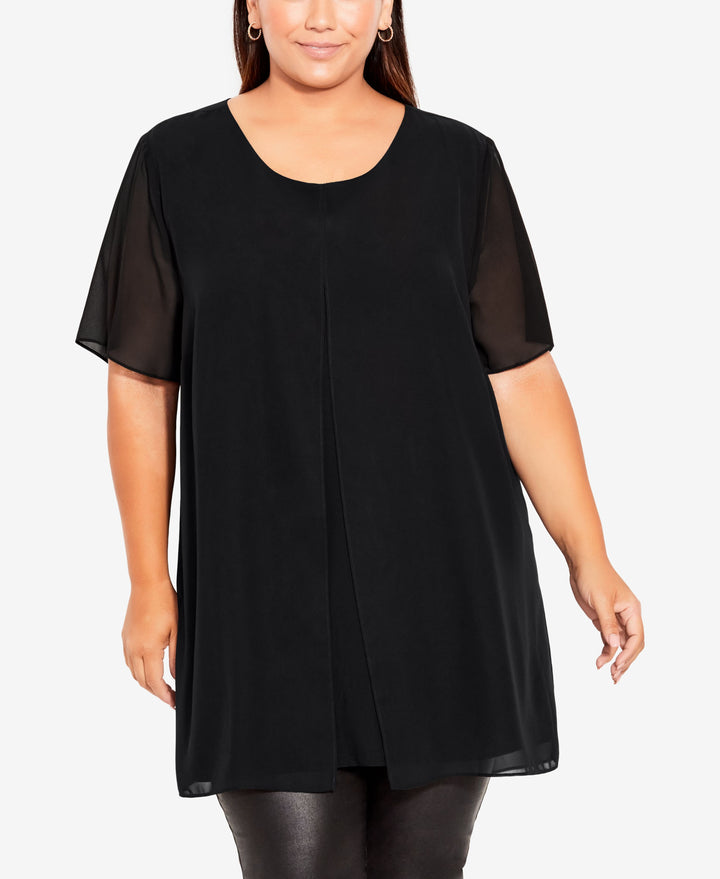 Plus Size Liv Overlay Mixed Media Top