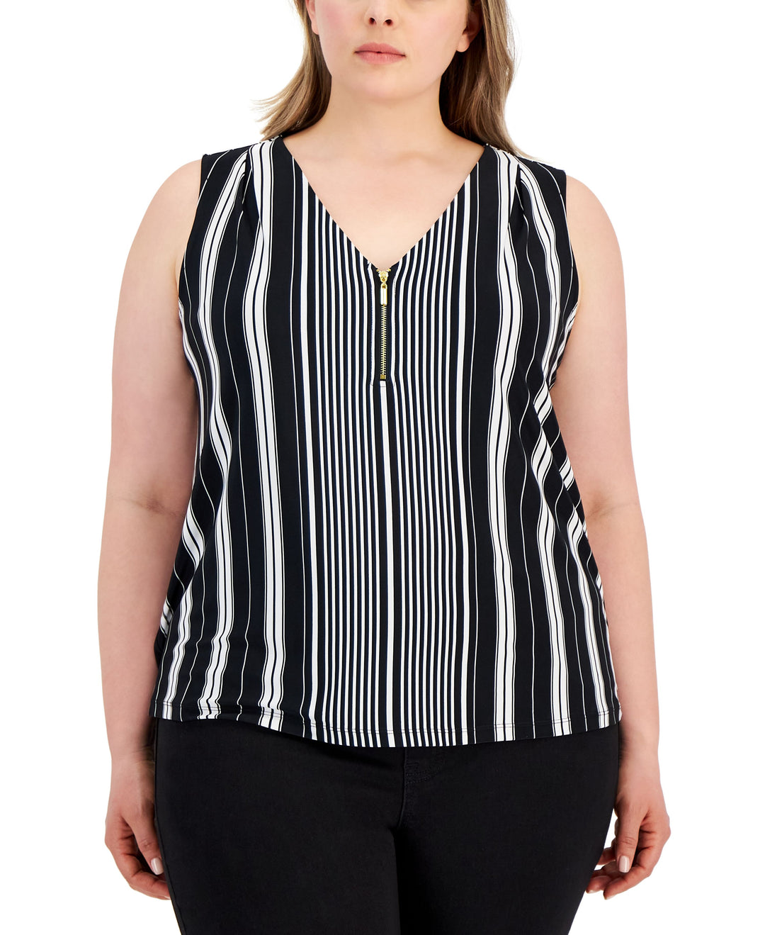 Plus Size Striped Half-Zip Top