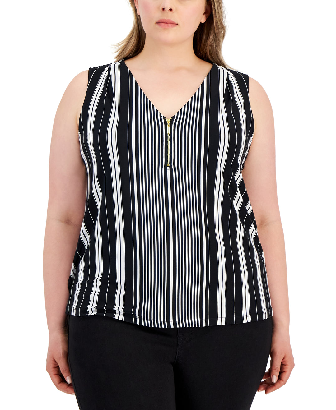 Plus Size Striped Half-Zip Top