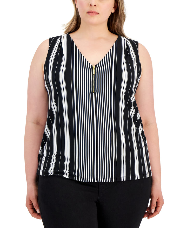 Plus Size Striped Half-Zip Top