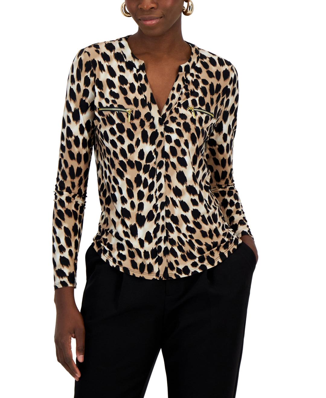 International Concepts Womens Print Zip Pocket Top In