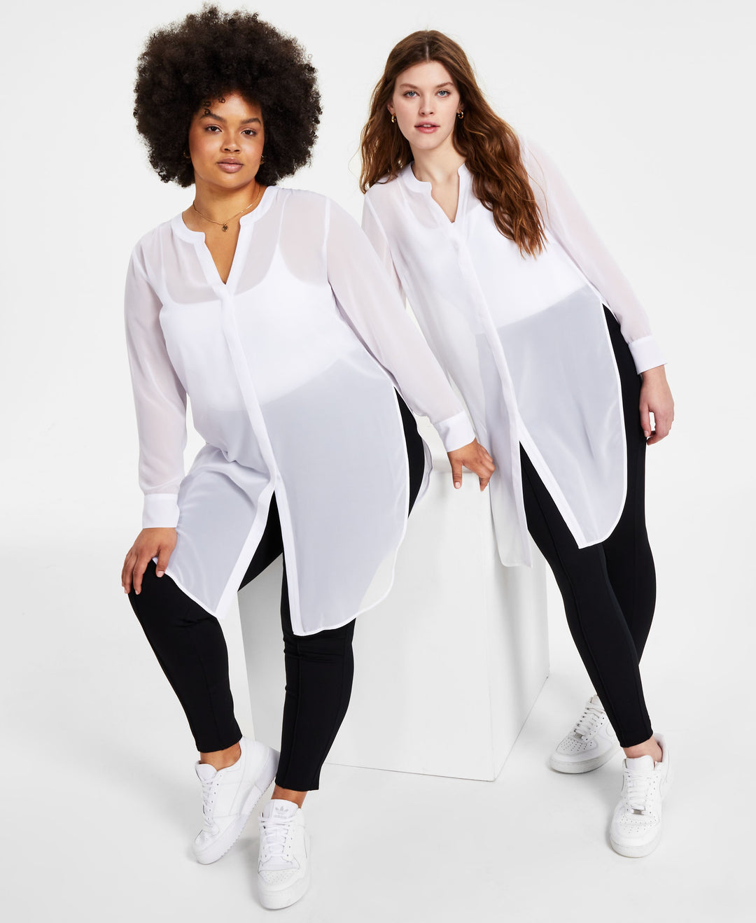 Petite Semi-Sheer Tunic Blouse