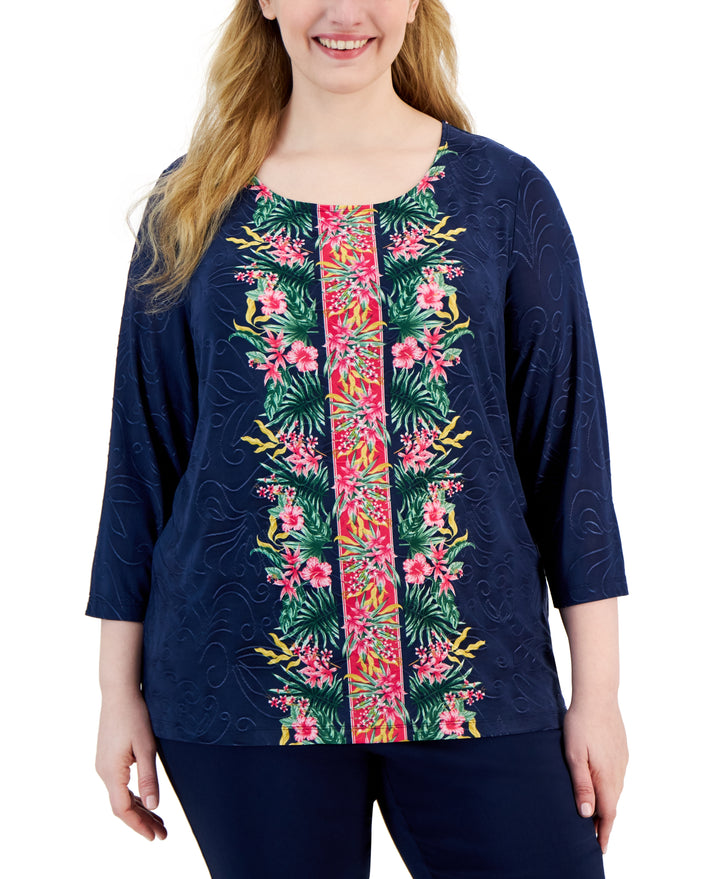 Plus Size Tropical Runway Jacquard Top