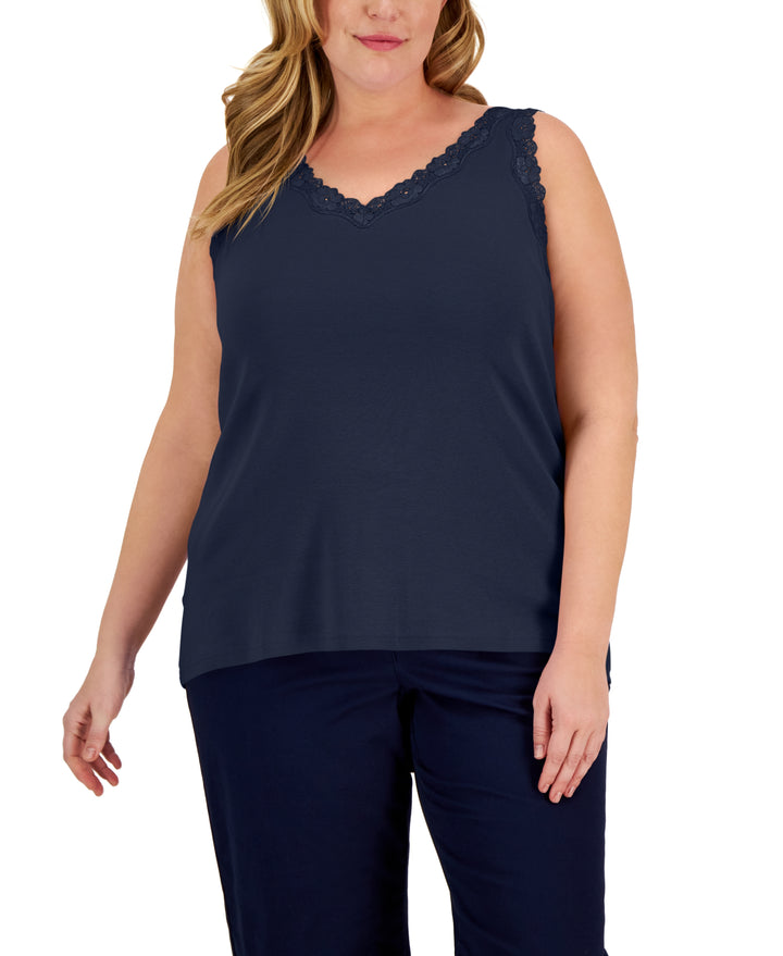 Plus Size Cotton Lace-Trim Top