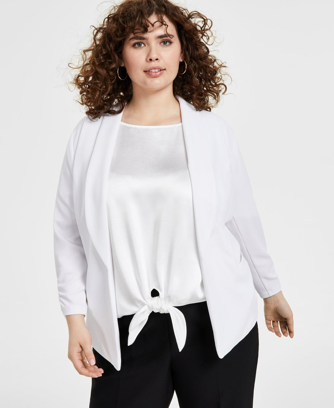 Trendy Plus Size Knit Drape-Front Blazer
