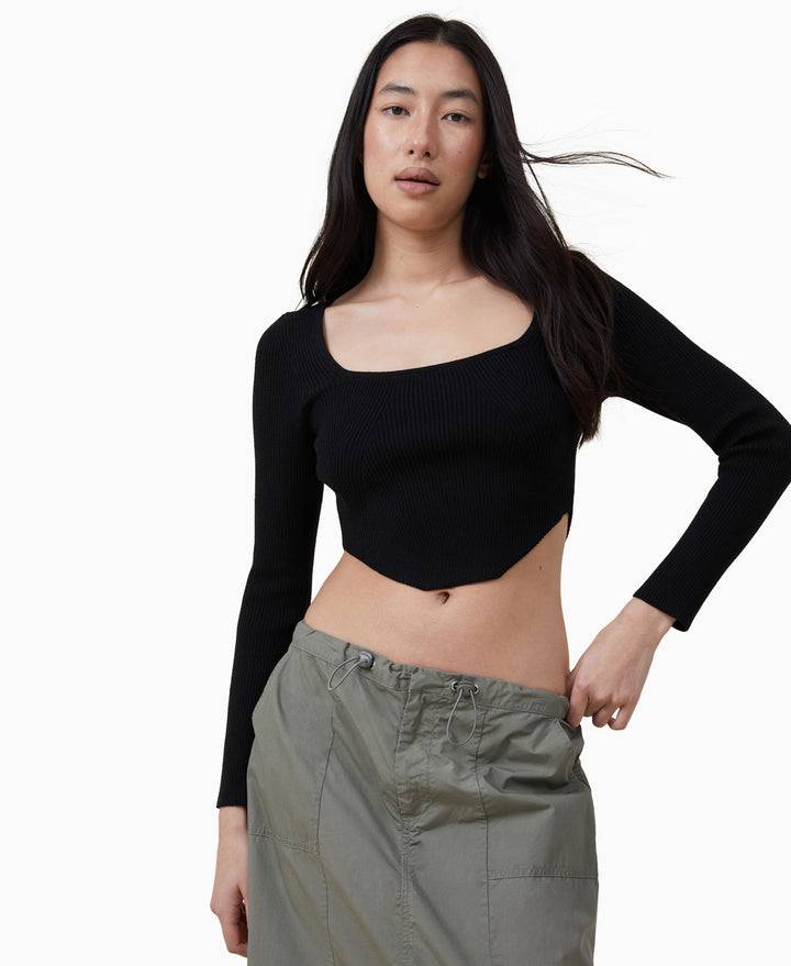 Women's Long sleeve Rib Knit Corset Top