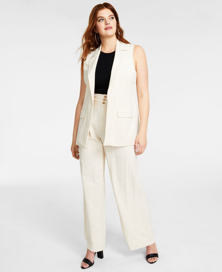 Bar III Petite High Rise Pleated Wide Leg Pants