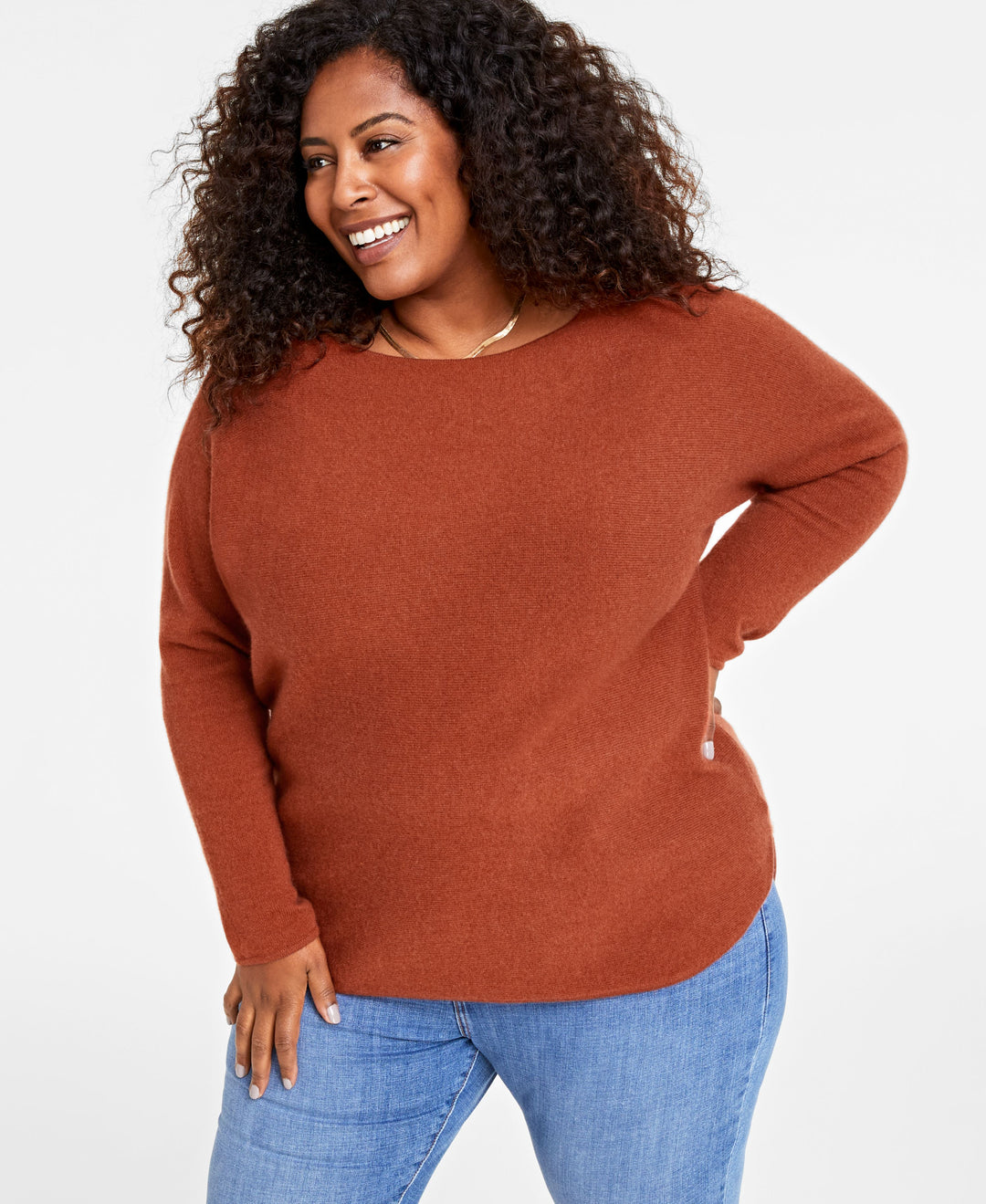 Plus Size 100% Cashmere Shirttail Sweater