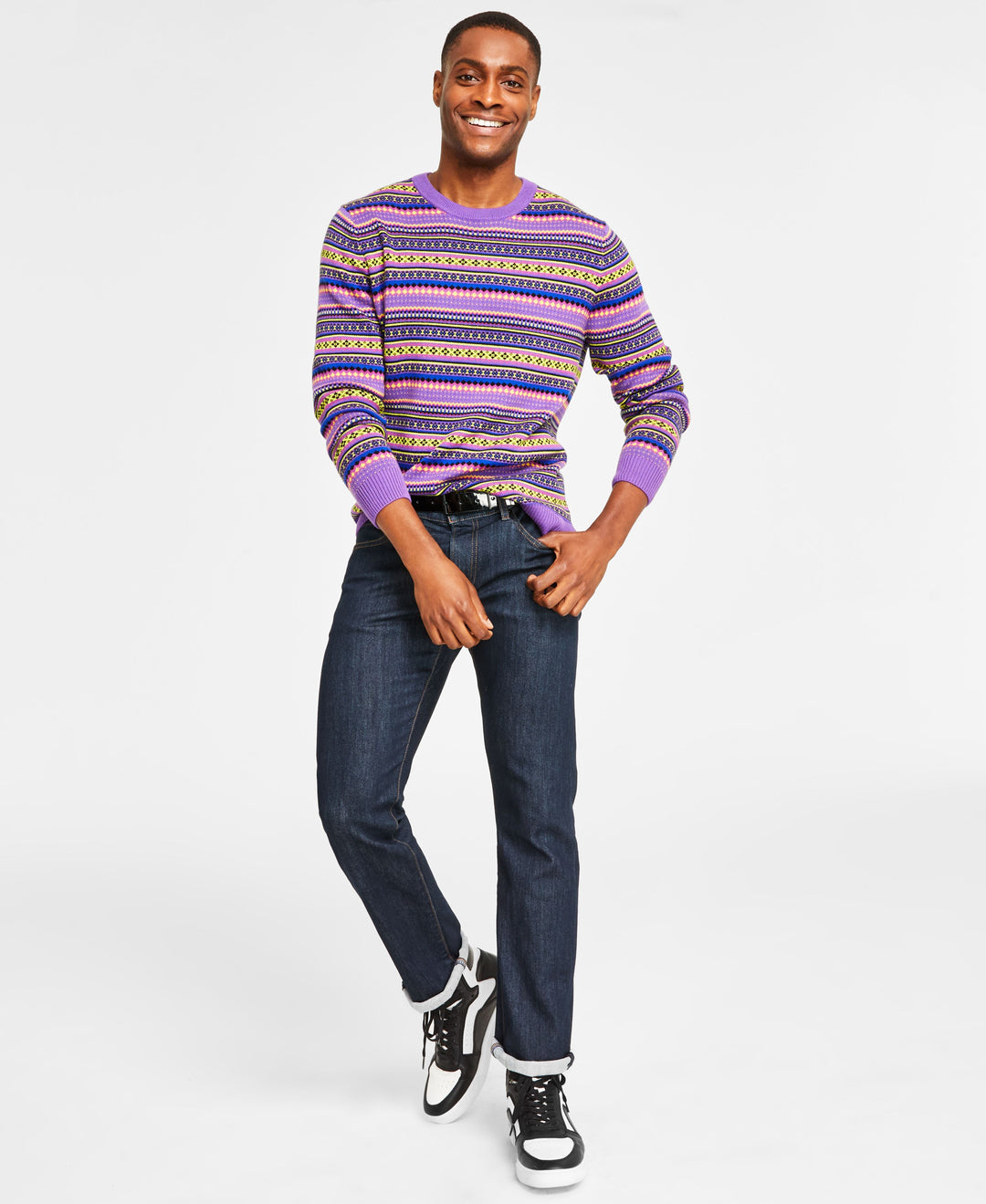 Holiday Lane Men's Bright Stripe Fair Isle Sweater