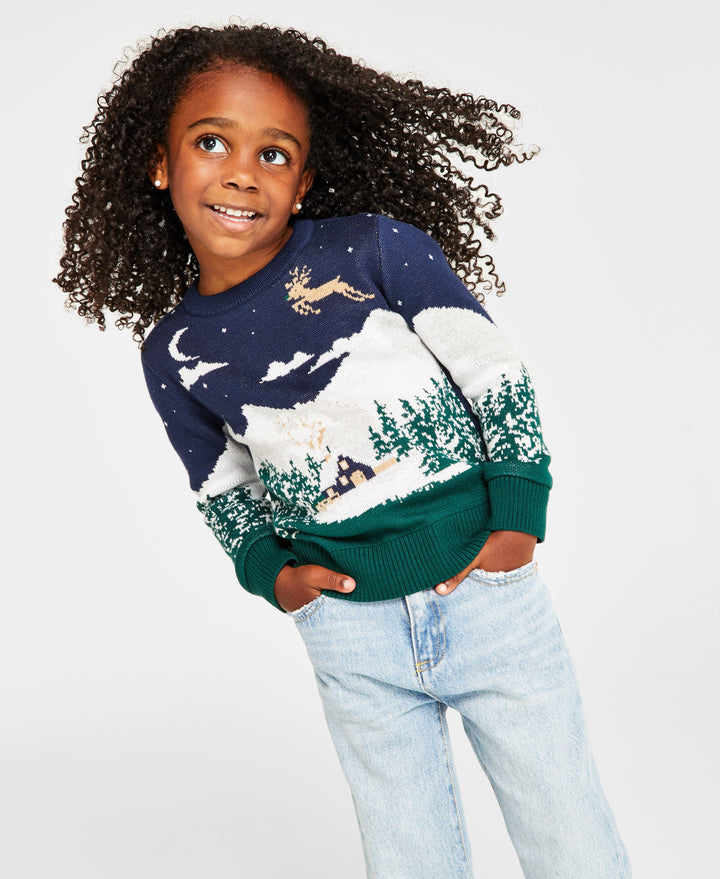 Holiday Lane Little Girls Snowy Landscape Crewneck Sweater