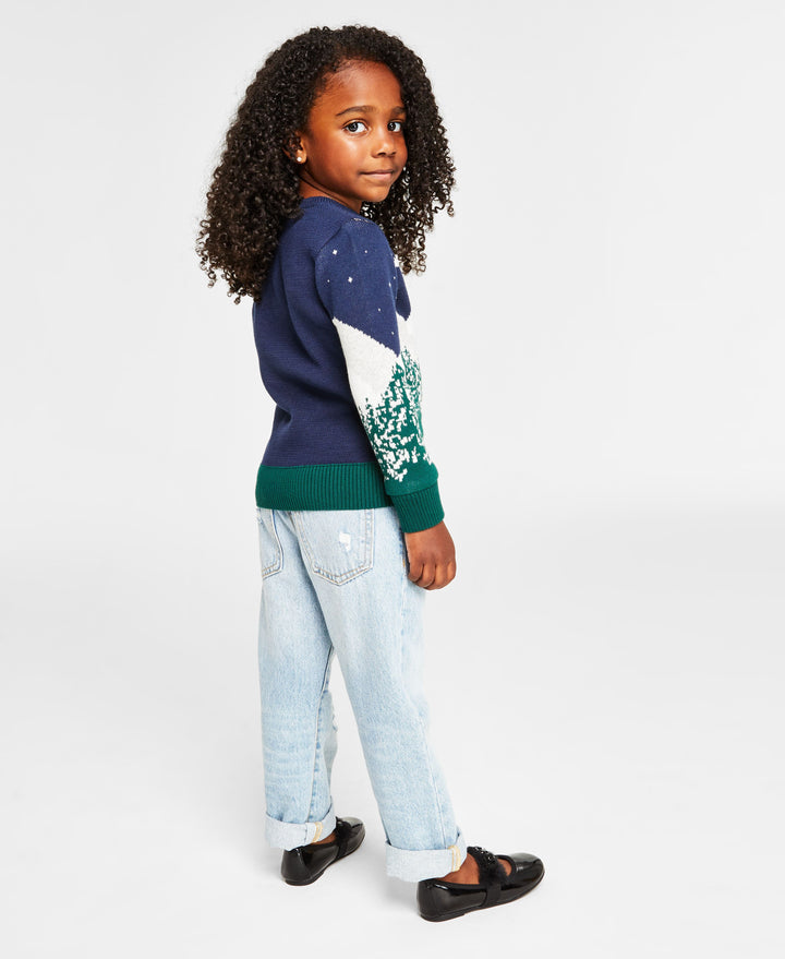 Holiday Lane Little Girls Snowy Landscape Crewneck Sweater