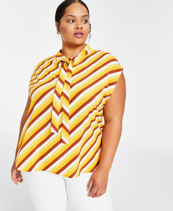 Plus Size Sleeveless Tie-Neck Blouse