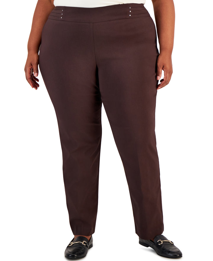 Plus Size Tummy Control Pull-On Slim-Leg Pants