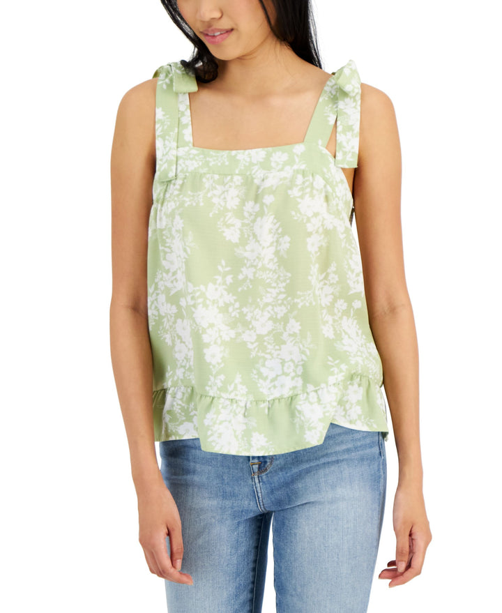 Juniors' Square-Neck Tie-Strap Smocked Top
