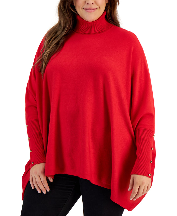 Plus Size Solid Turtleneck Poncho Sweater