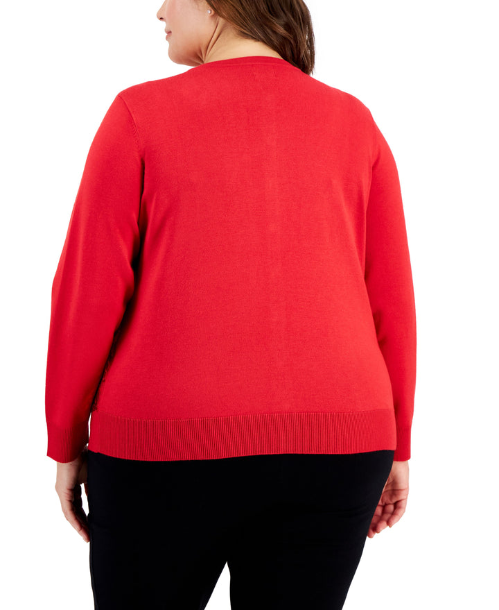 Plus Size Sequin Button-Front Long-Sleeve Cardigan