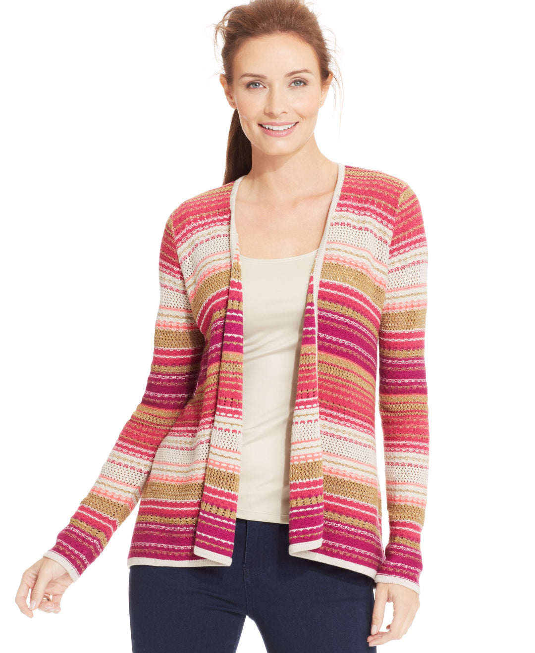 Charter Club Petite Printed High-Low Cardigan