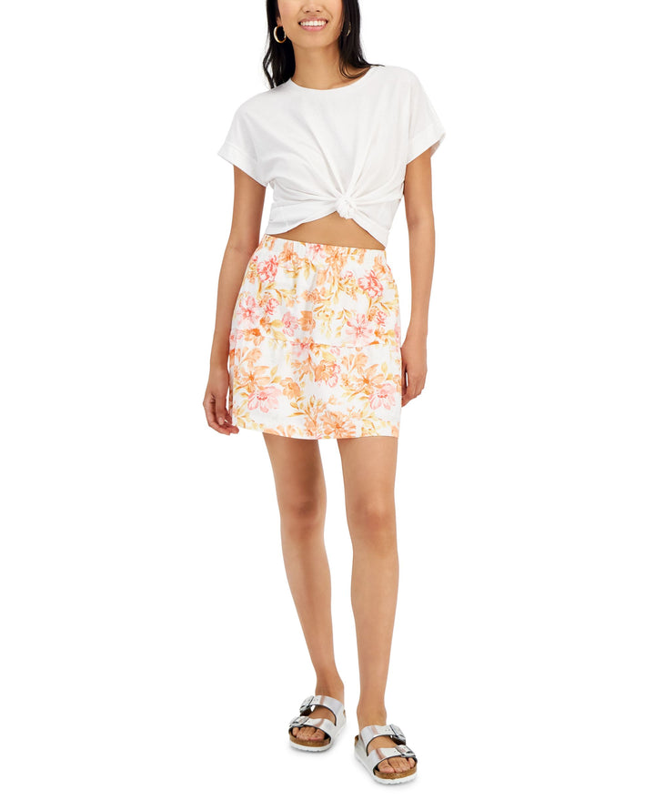Juniors' Elasticized-Waist Poplin Tiered Mini Skirt