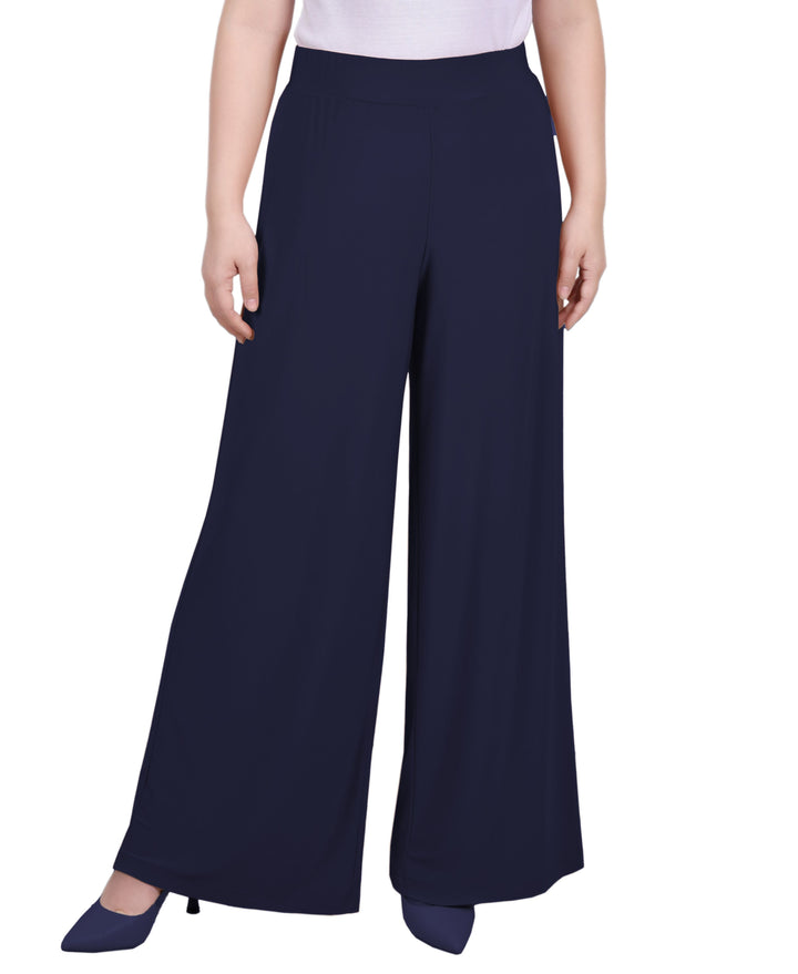 Petite Short Mid Rise Pull On Wide-Leg Palazzo Pant