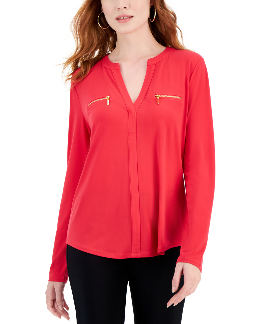 INC International Concepts Womens Zip Pocket Blouse