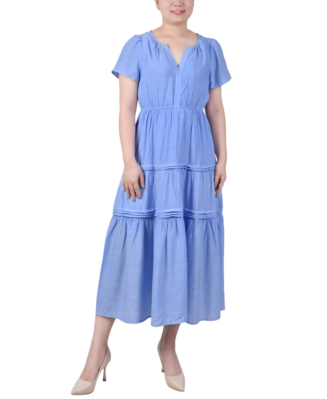 Petite Short Sleeve Tiered Midi Dress