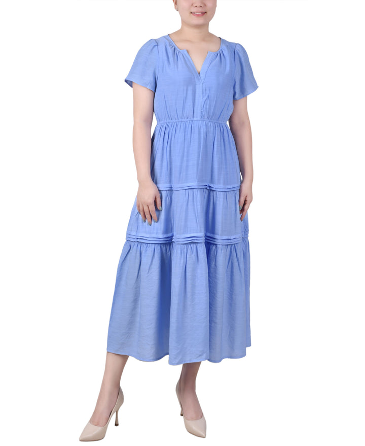 Petite Short Sleeve Tiered Midi Dress