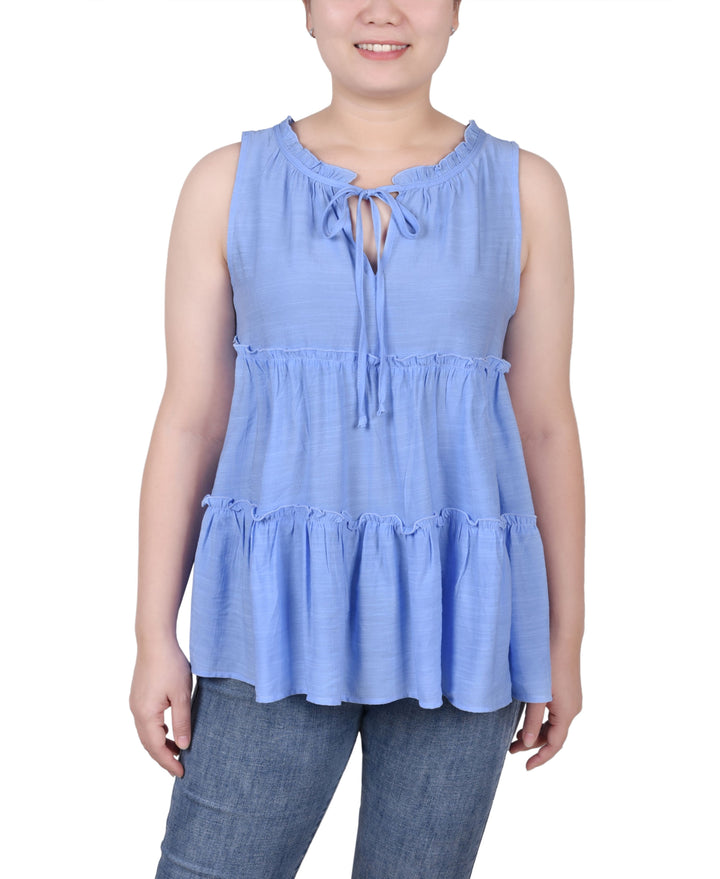 NY Collection Petite Sleeveless Tiered Blouse