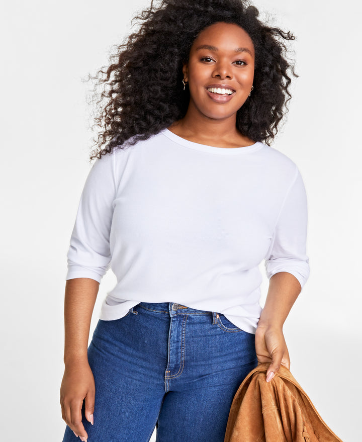 Plus Size Ribbed Long-Sleeve T-Shirt