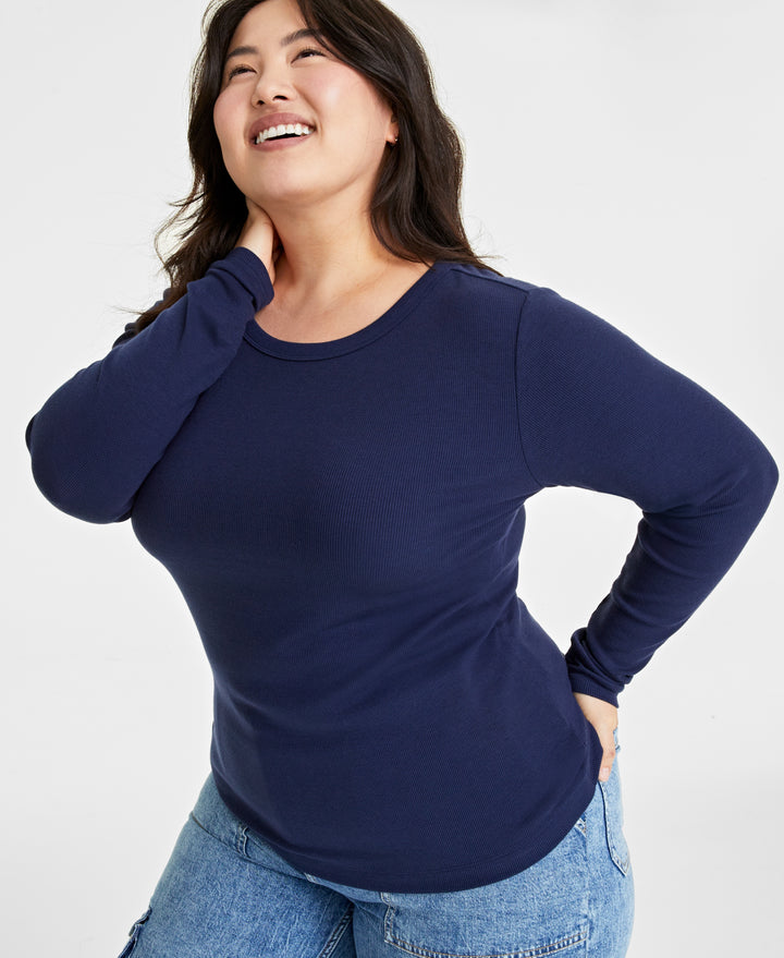 Plus Size Ribbed Long-Sleeve T-Shirt