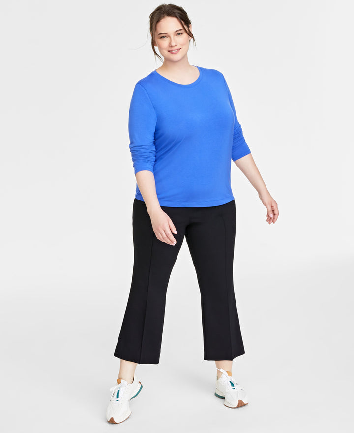 Plus Size Solid Long-Sleeve Crewneck Knit Top