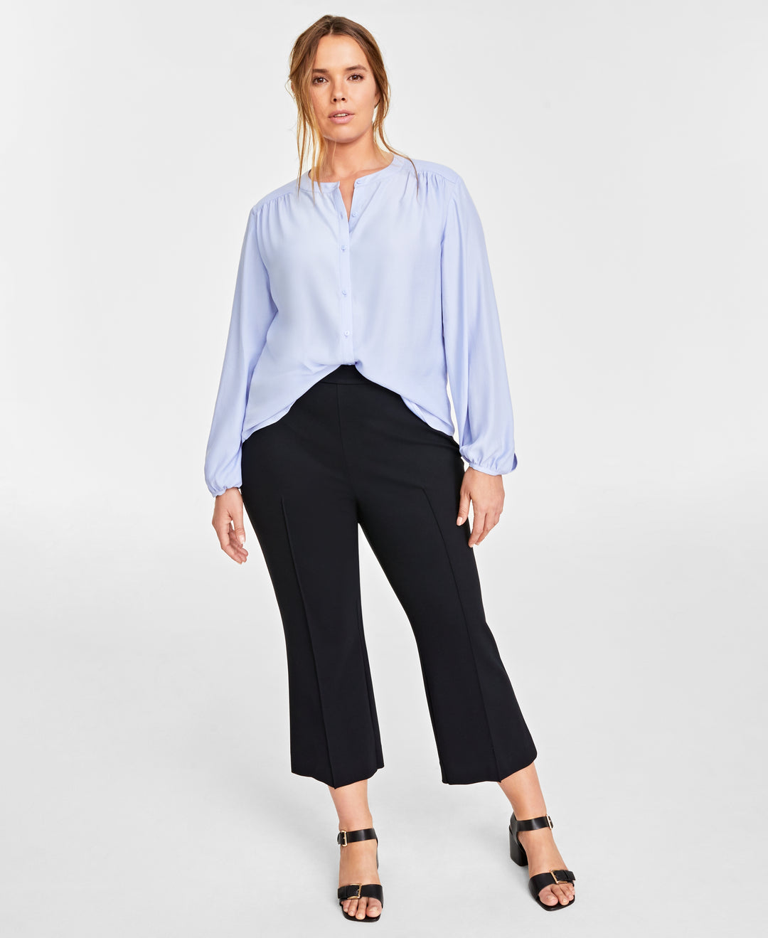 Plus Size Satin Button-Front Shirt