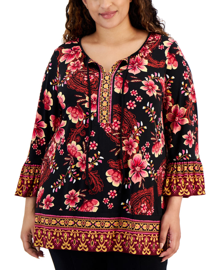 Plus Size Printed Embellished Tunic Top
