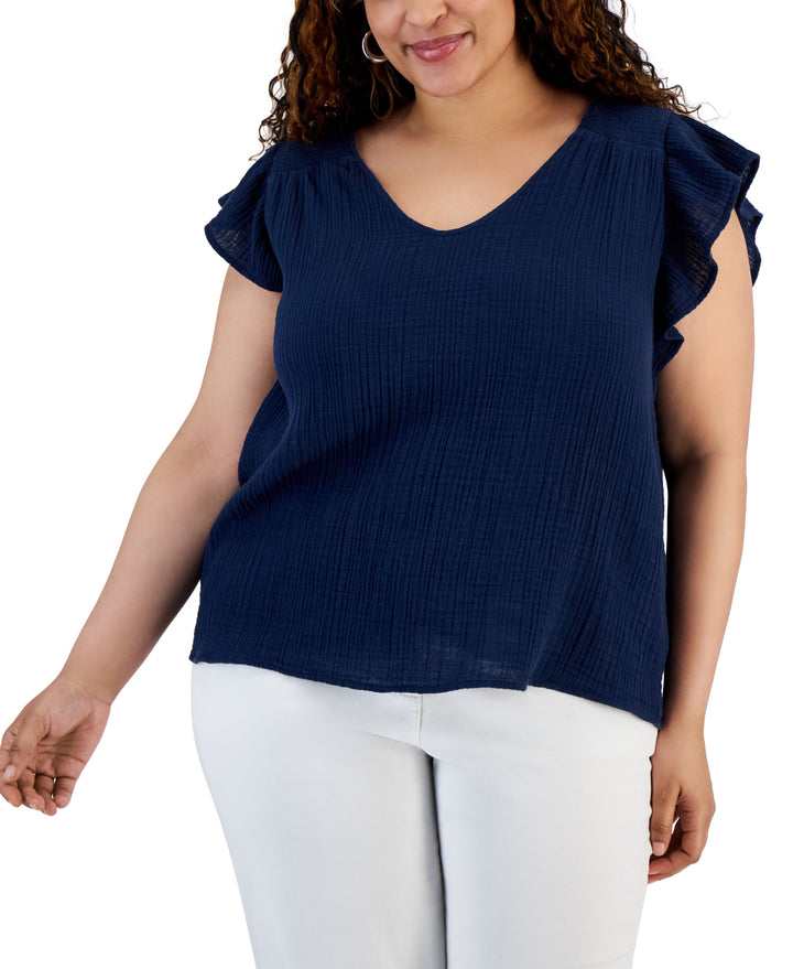 Plus Size Flutter-Sleeve Top