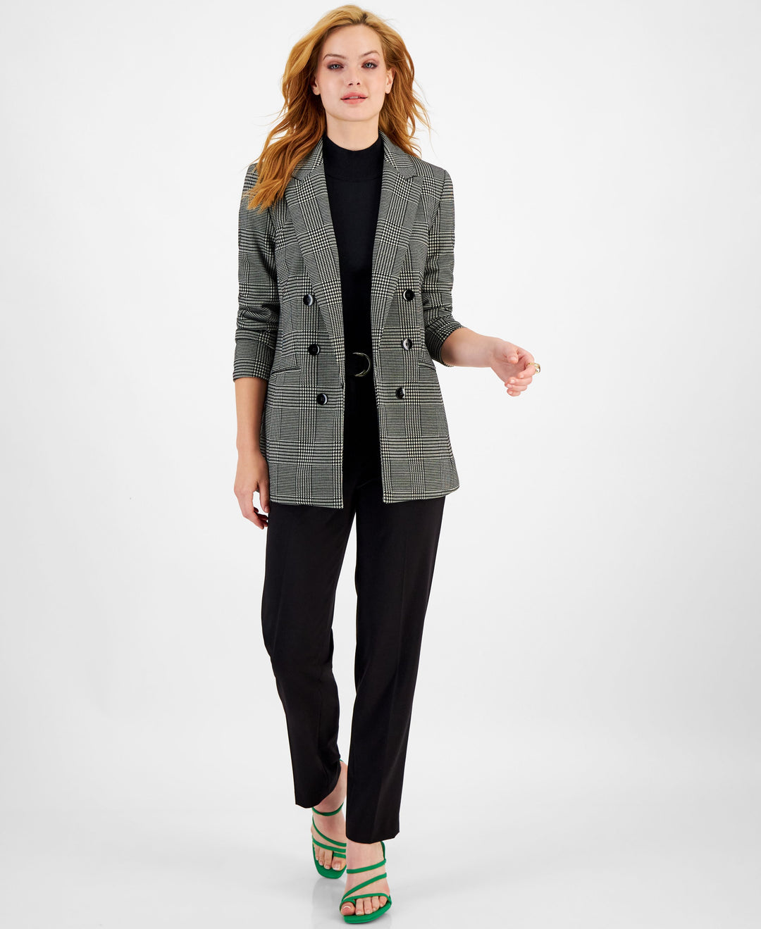 Women's Houndstooth Double-Breasted Boyfriend Blazer