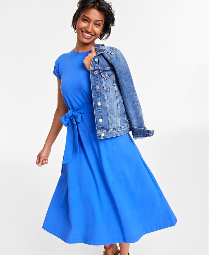 Women's Tie-Waist A-Line Midi Dress