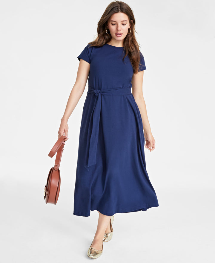 Women's Tie-Waist A-Line Midi Dress