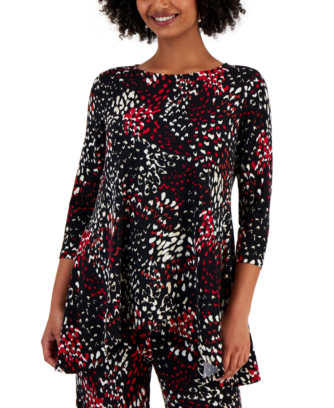Petite Printed 3/4-Sleeve Long Top