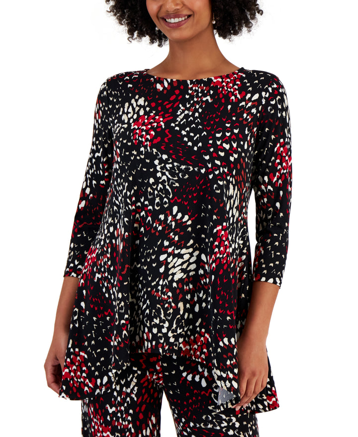 Petite Printed 3/4-Sleeve Long Top