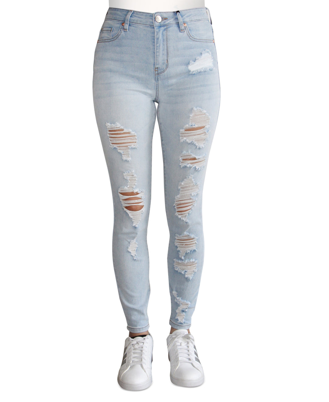 Juniors' High-Rise Destructed Skinny Jeans