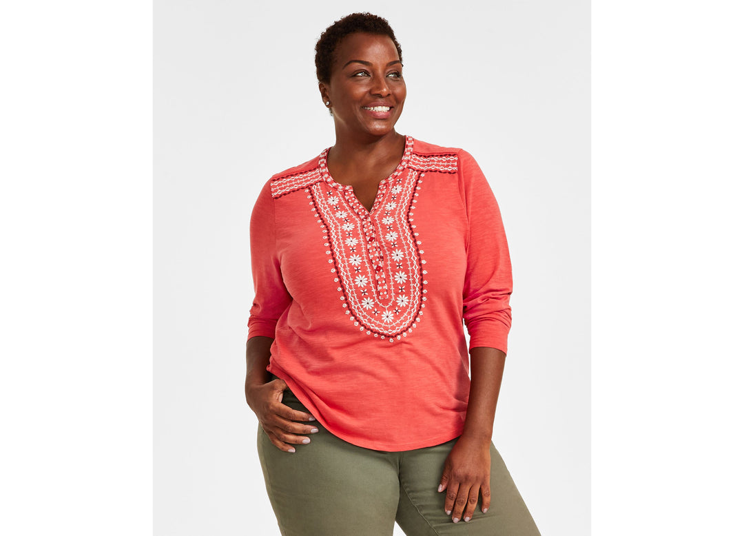 Plus Size Embroidered Knit Top