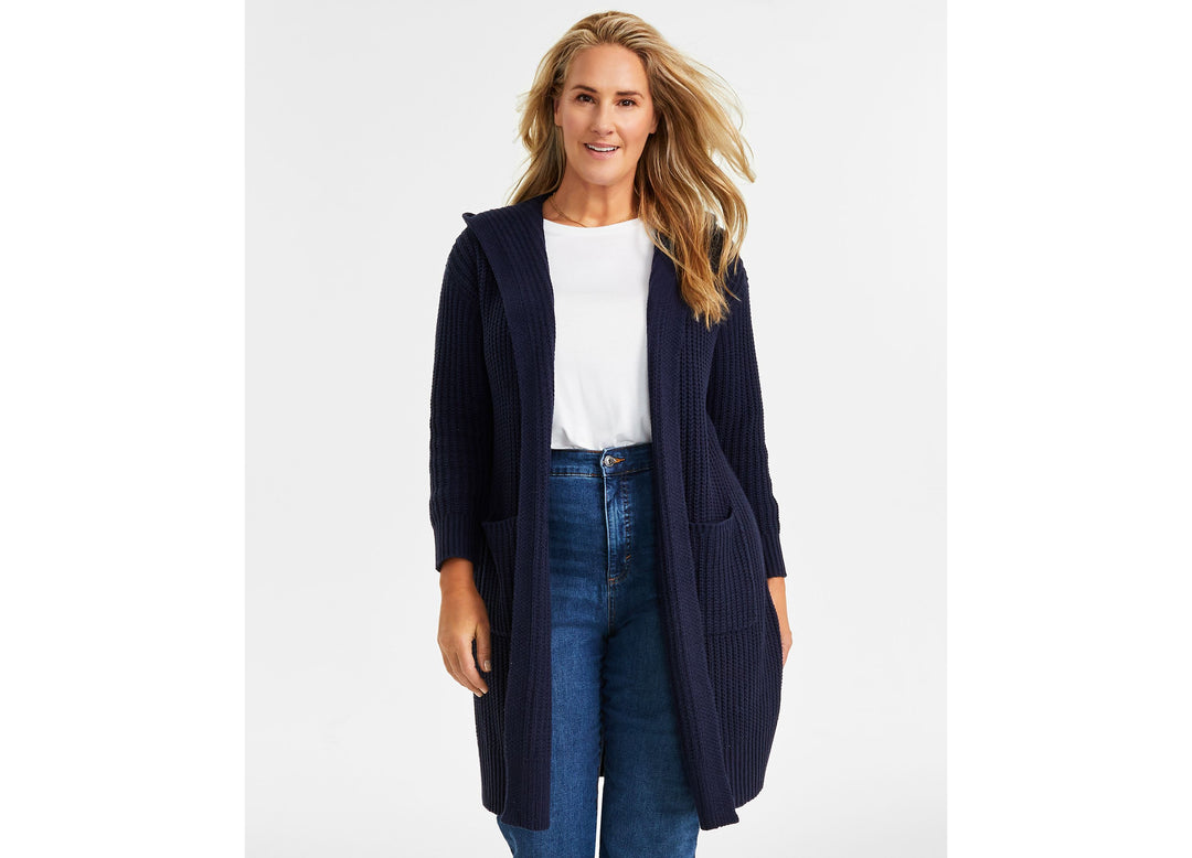 Plus Size Hooded Cardigan