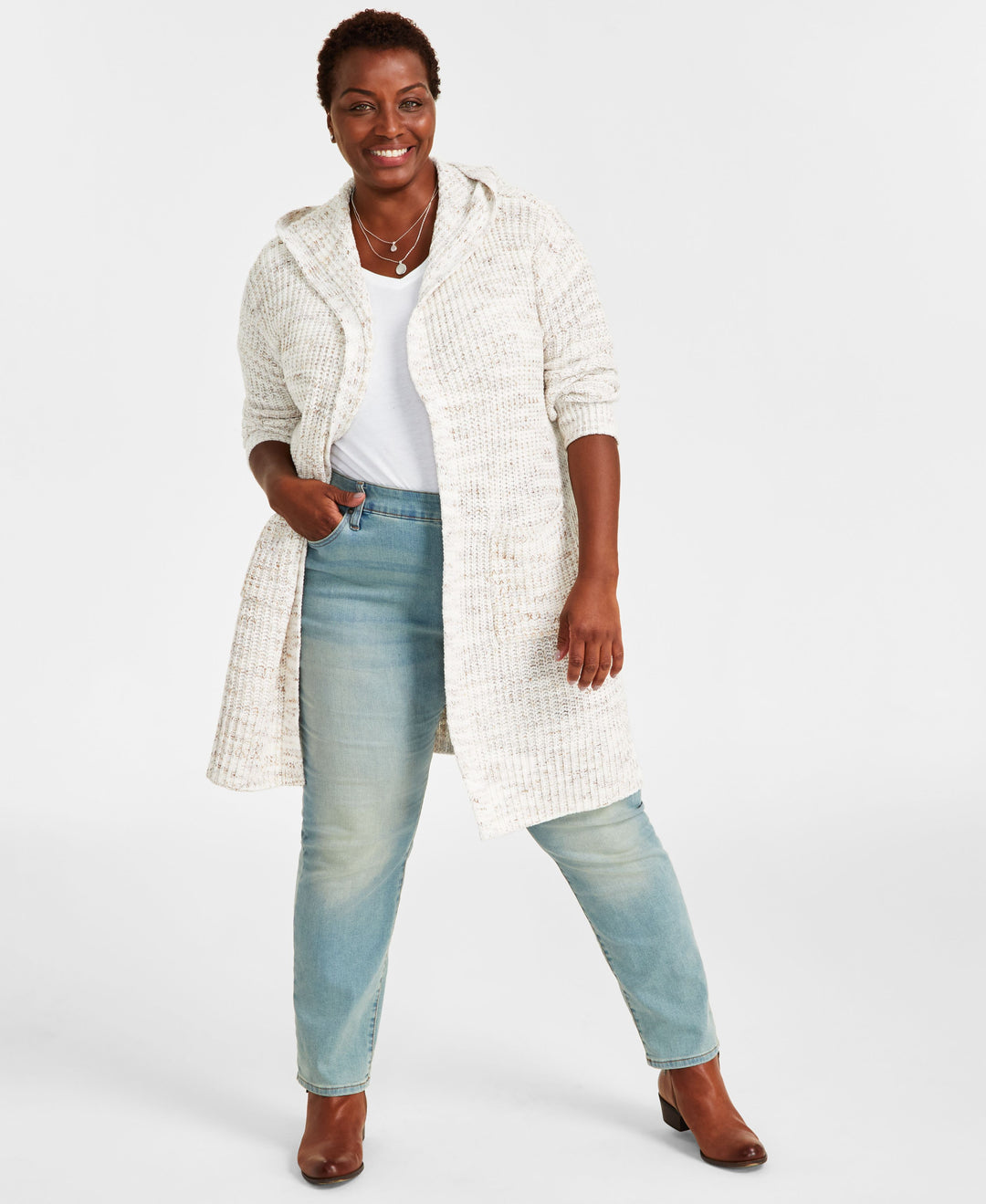 Plus Size Hooded Cardigan