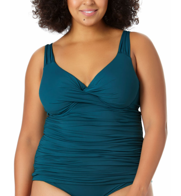Plus Size Twist-Front Underwire Tankini Top