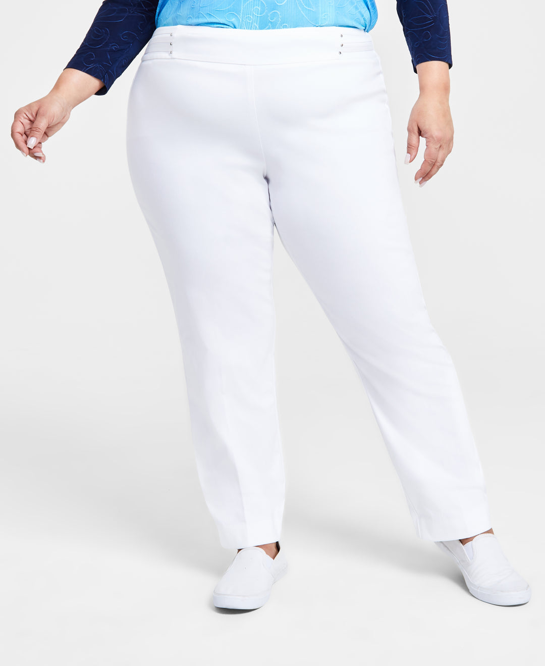 Plus Size Tummy Control Pull-On Slim-Leg Pants