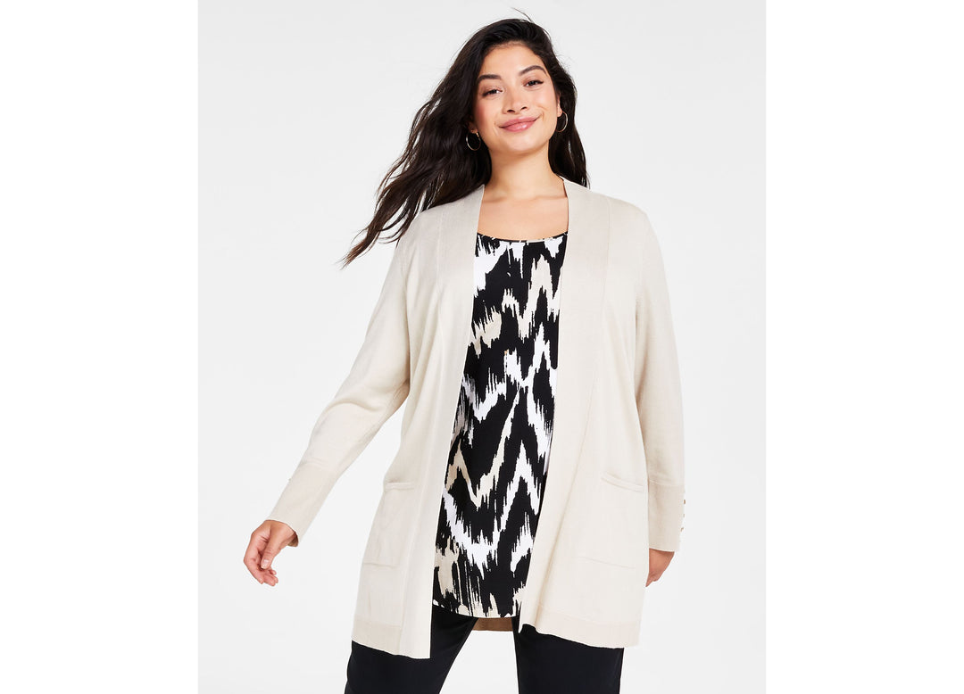 Plus Size Open-Front Long-Sleeve Cardigan